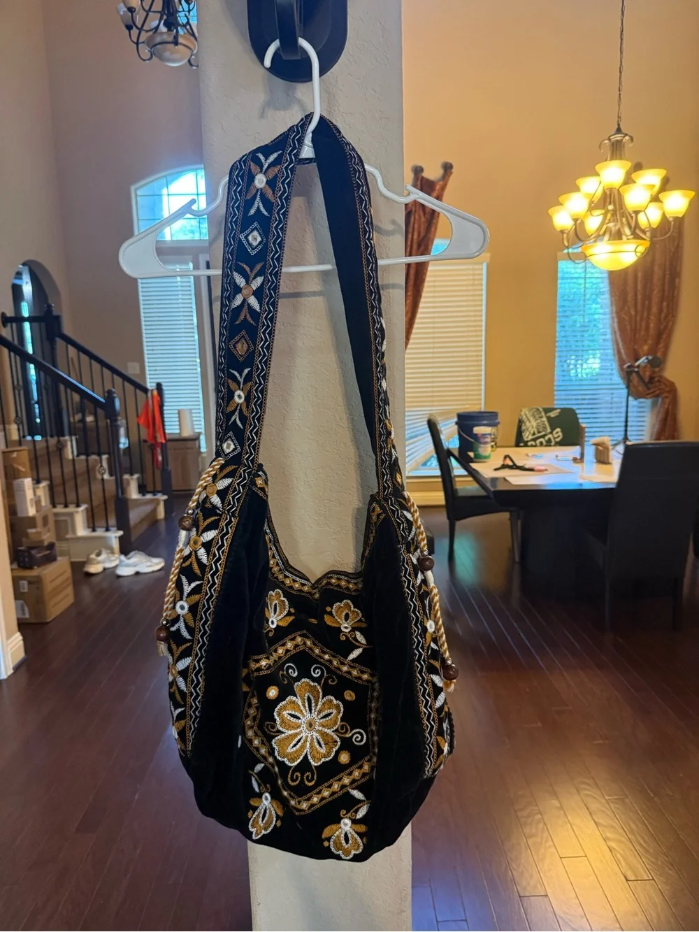 Free People Vic Slouchy Bag velvet with gold and white floral embroidery